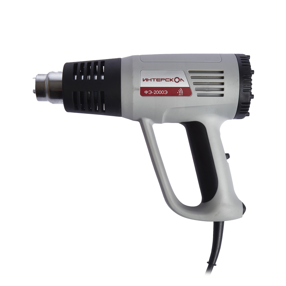 Строительный фен ИНТЕРСКОЛ ФЭ-2000Э, 2000 Вт, 600°С, 500 л/мин, кейс, 4 насадки, 192.0.1.00