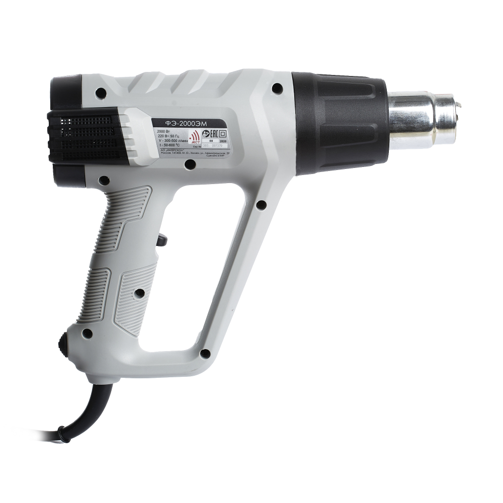 Строительный фен ИНТЕРСКОЛ ФЭ-2000ЭМ,2000 Вт, 600°С, 500 л/мин, кейс, 4 насадки, 385.0.1.00