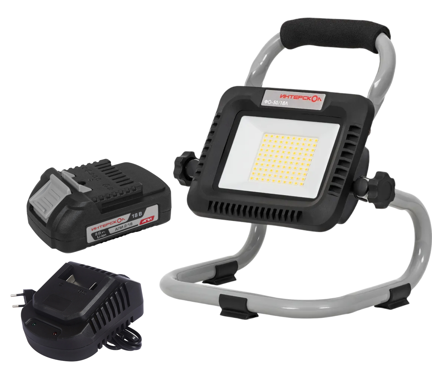 Аккумуляторный фонарь ИНТЕРСКОЛ ФО-50/18Л, 18 В, с АКБ 2 Ач и ЗУ (652.0.0.00-B2C)