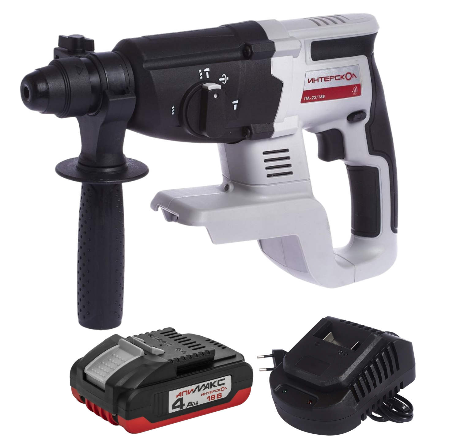 Аккумуляторный перфоратор ИНТЕРСКОЛ ПА-22/18В, 18 В, 1.7 Дж, 4250 уд/мин, с АКБ 4 Ач и ЗУ (649.0.0.70-B4C)