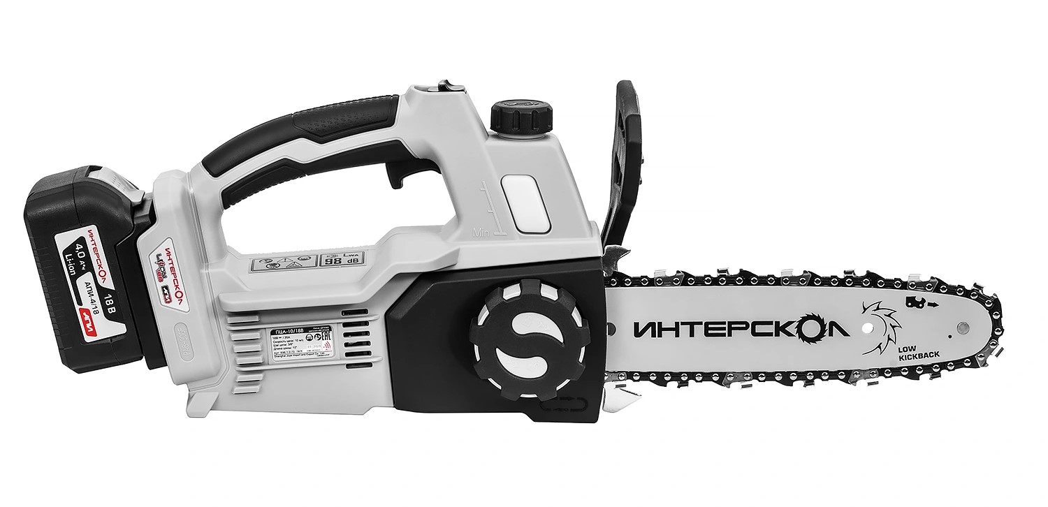 Аккумуляторная цепная пила ИНТЕРСКОЛ ПЦА-10/18В, 18 В, 25.4 см, 10 м/с, с АКБ 4 Ач и ЗУ (696.4.1.70)