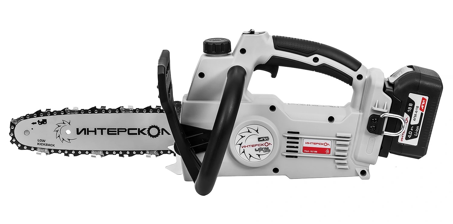 Аккумуляторная цепная пила ИНТЕРСКОЛ ПЦА-10/18В, 18 В, 25.4 см, 10 м/с, с АКБ 4 Ач и ЗУ (696.4.1.70)