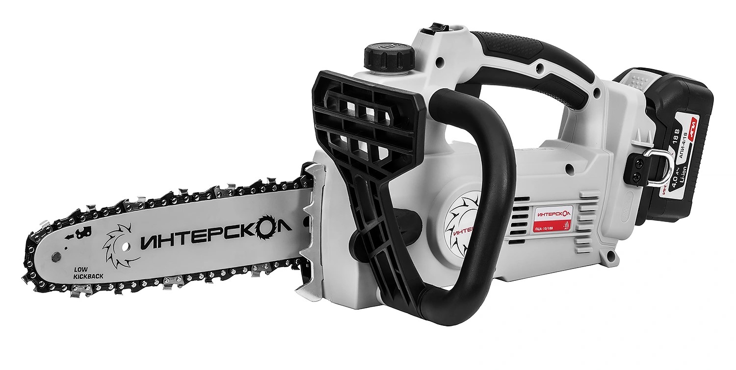 Аккумуляторная цепная пила ИНТЕРСКОЛ ПЦА-10/18В, 18 В, 25.4 см, 10 м/с, с АКБ 4 Ач и ЗУ (696.4.1.70)