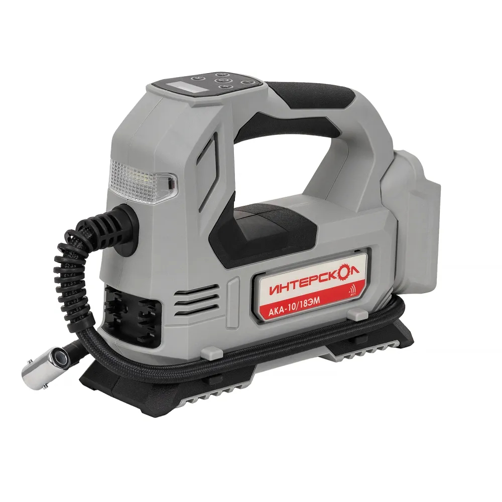 Аккумуляторный компрессор ИНТЕРСКОЛ АКА-10/18ЭМ, 18 В, 10.3 бар, с АКБ 2 Ач и ЗУ