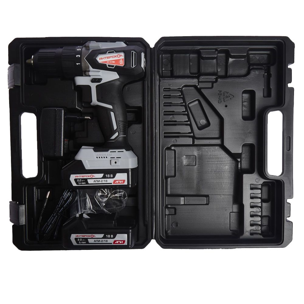 Аккумуляторная дрель-шуруповерт ИНТЕРСКОЛ ДА-13/18ВК 45, 18 В, 1700 об/мин, с АКБ 2 Ач и ЗУ, в кейсе (575.0.0.70-B2C)