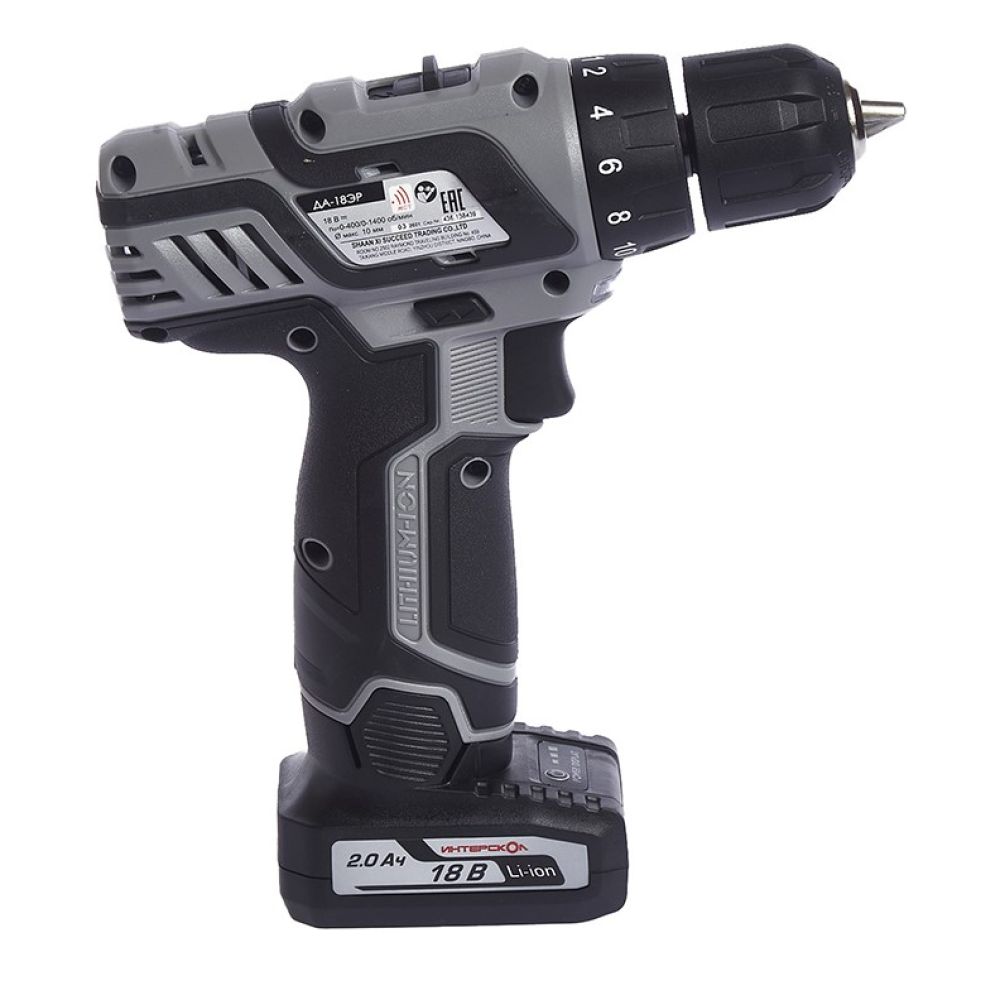 Аккумуляторная дрель-шуруповерт ИНТЕРСКОЛ ДА-18ЭР, 18 В, 1400 об/мин, C 2 АКБ 2 Ач+ USB адаптер ЗУ (436.2.2.15)