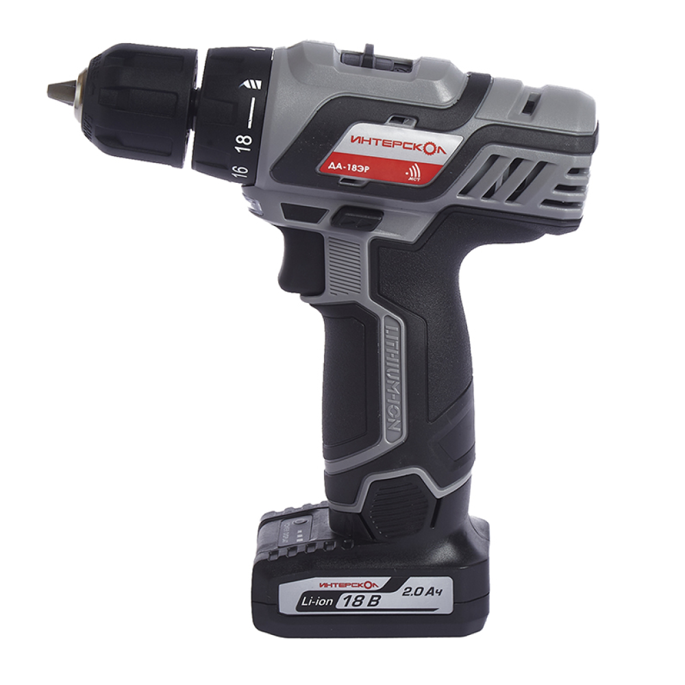 Аккумуляторная дрель-шуруповерт ИНТЕРСКОЛ ДА-18ЭР, 18 В, 1400 об/мин, C 2 АКБ 2 Ач+ USB адаптер ЗУ (436.2.2.15)
