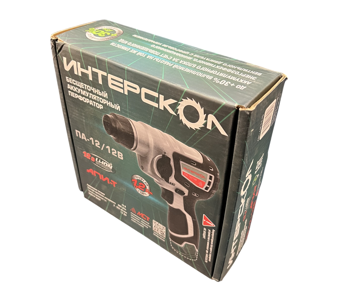 Аккумуляторный перфоратор ИНТЕРСКОЛ ПА-12/12В, 12 В, 1.2 Дж, 4250 уд/мин, без АКБ и ЗУ (УЦЕНЕННЫЙ ТОВАР) (648.0.0.70/U)