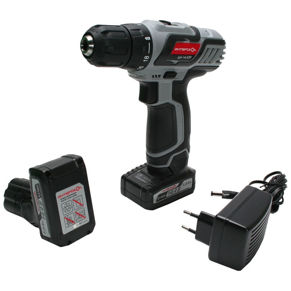 Аккумуляторная дрель-шуруповерт ИНТЕРСКОЛ ДА-14,4ЭР32, 14.4 В, 1400 об/мин, с 2 АКБ 1.5 Ач и ЗУ, в кейсе (596.3.2.23)