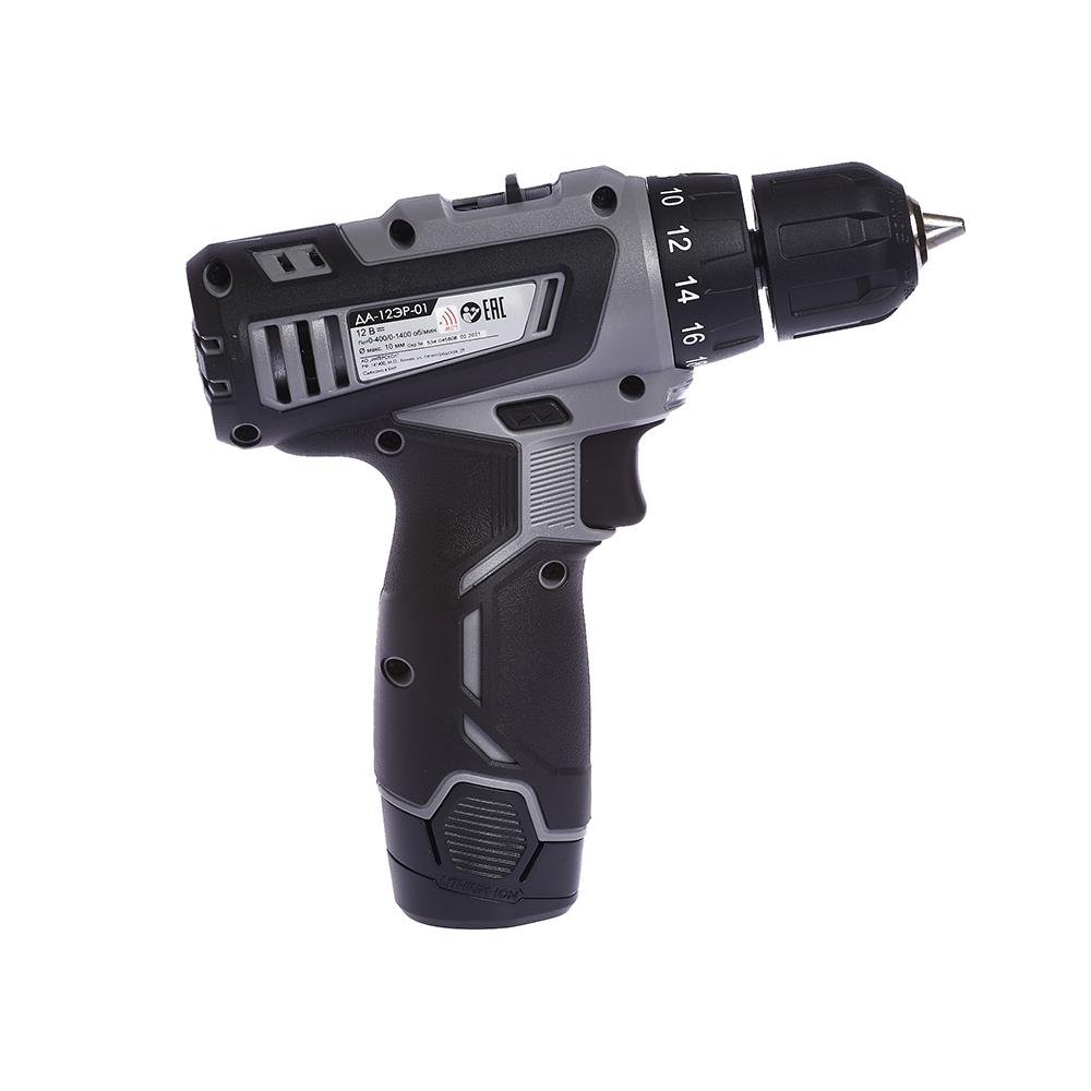 Аккумуляторная дрель-шуруповерт ИНТЕРСКОЛ ДА-12ЭР-01, 12 В, 1400 об/мин, с АКБ 1.5 Ач и ЗУ, в кейсе (534.0.1.01)