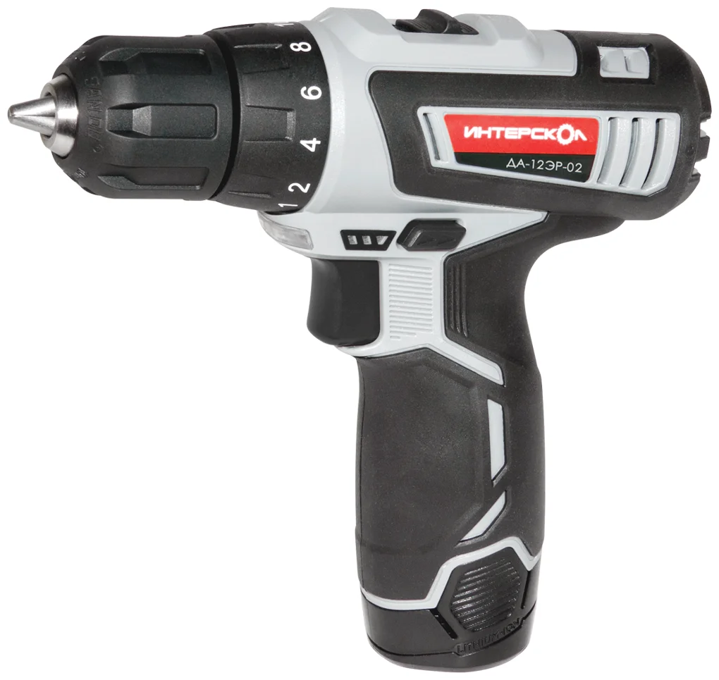 Аккумуляторная дрель-шуруповерт ИНТЕРСКОЛ ДА-12ЭР-02, 12 В, 1400 об/мин, с 2 АКБ 2 Ач и ЗУ, в кейсе (534.0.2.02)