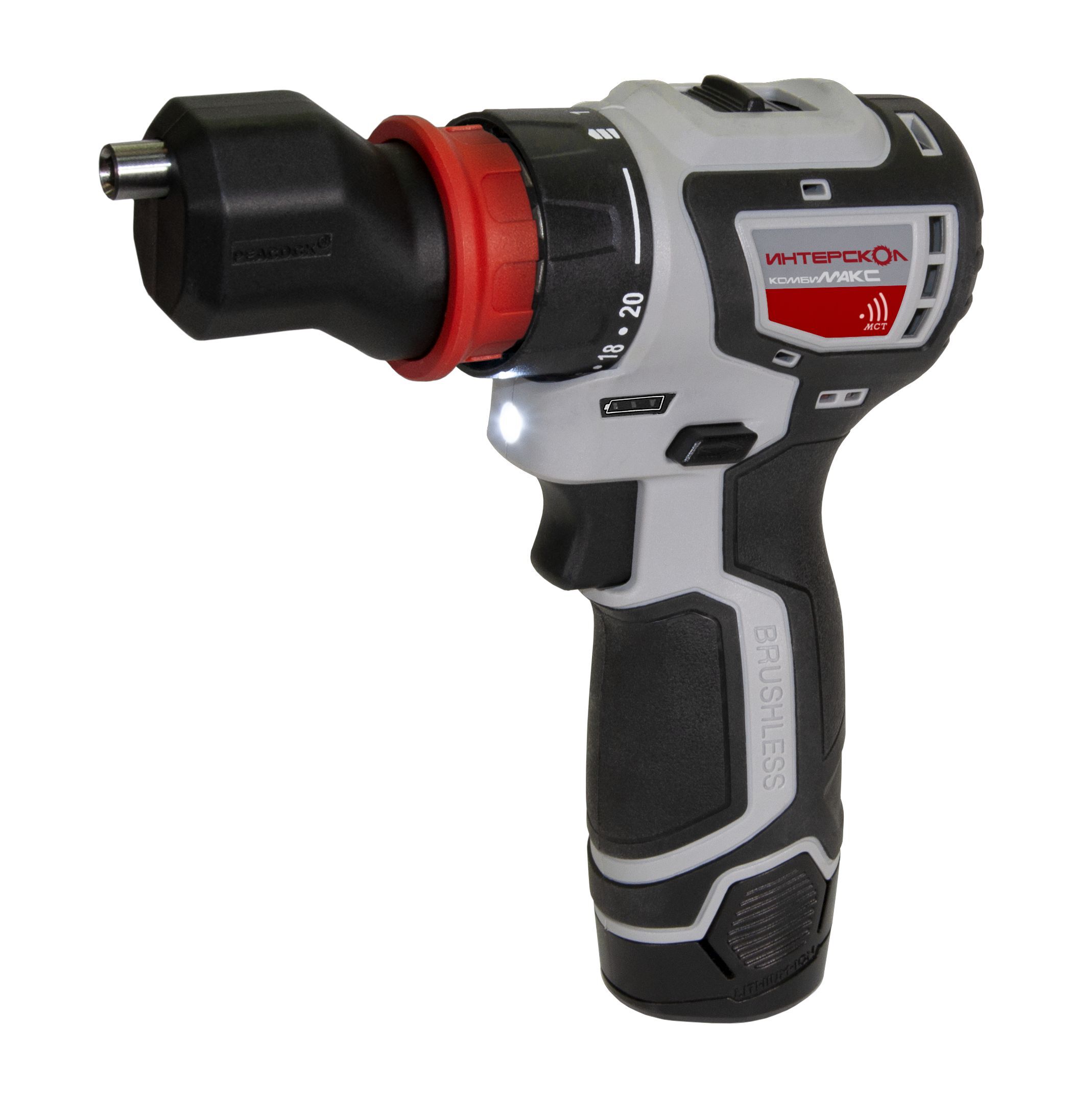 Дрель-шуруповерт ИНТЕРСКОЛ КомбиМАКС ДА-10/12В 36, 12 В, 1450 об/мин, 4 насадки, c 2 АКБ 2 Ач и ЗУ, в кейсе (687.2.2.79)