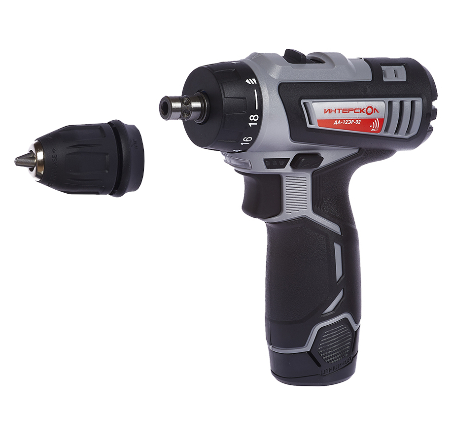 Аккумуляторная дрель-шуруповерт ИНТЕРСКОЛ Комби ДА-12ЭР-02, 12 В, 1400 об/мин, с 2 АКБ 1.5 Ач и ЗУ, в кейсе (534.0.2.10)