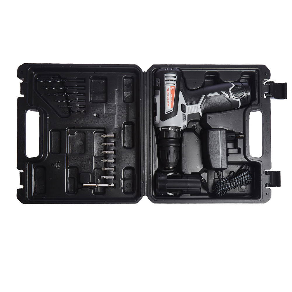 Аккумуляторная дрель-шуруповерт ИНТЕРСКОЛ Комби ДА-12ЭР-02, 12 В, 1400 об/мин, с 2 АКБ 1.5 Ач и ЗУ, в кейсе (534.0.2.10)