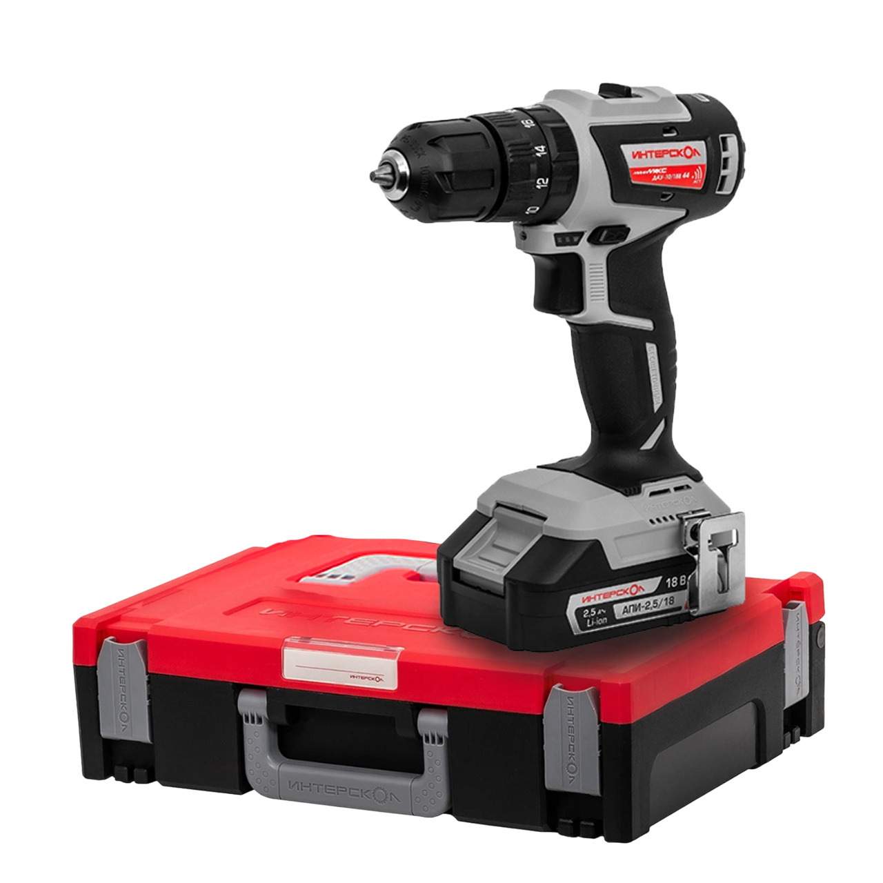 Дрель-шуруповерт ИНТЕРСКОЛ МиниМАКС ДА-10/18В 44, 18 В, 1650 об/мин, c 2 АКБ 2.5 Ач и ЗУ, в систейнере МультиБОКС (759.2.2.46)