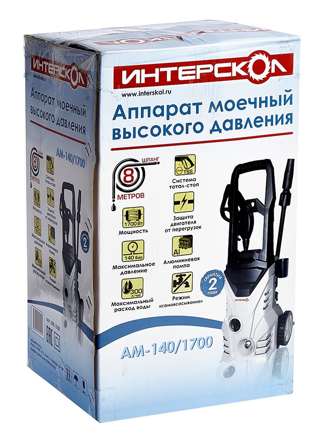 Мойка высокого давления ИНТЕРСКОЛ АМ-140/1700, 1700 Вт, 140 бар, 300 л/ч (638.1.0.00)