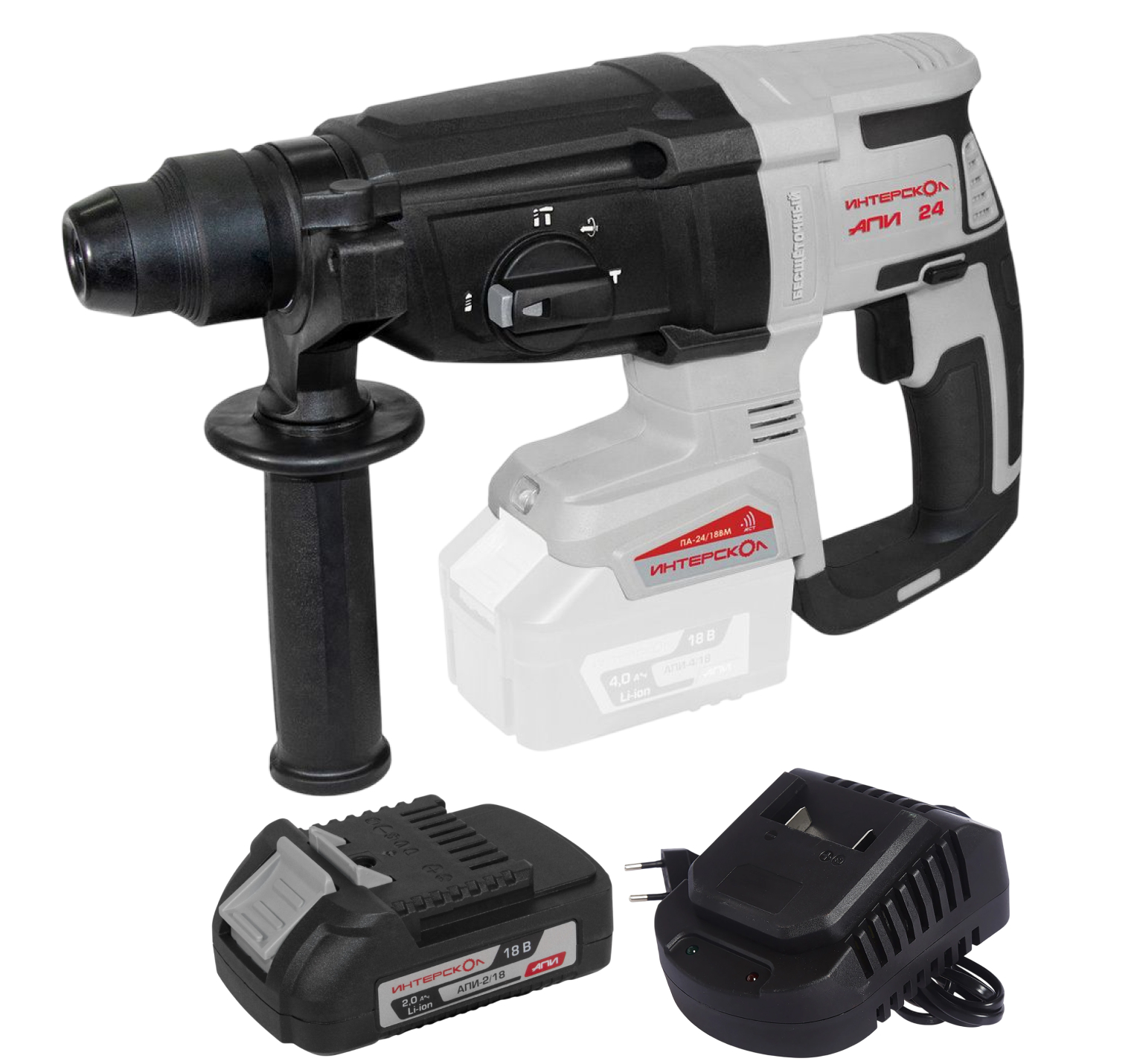 Аккумуляторный перфоратор ИНТЕРСКОЛ ПА-24/18ВM, 18 В, 2.6 Дж, 5300 уд/мин, с АКБ 2 Ач и ЗУ, в кейсе (730.0.0.70-B2C)