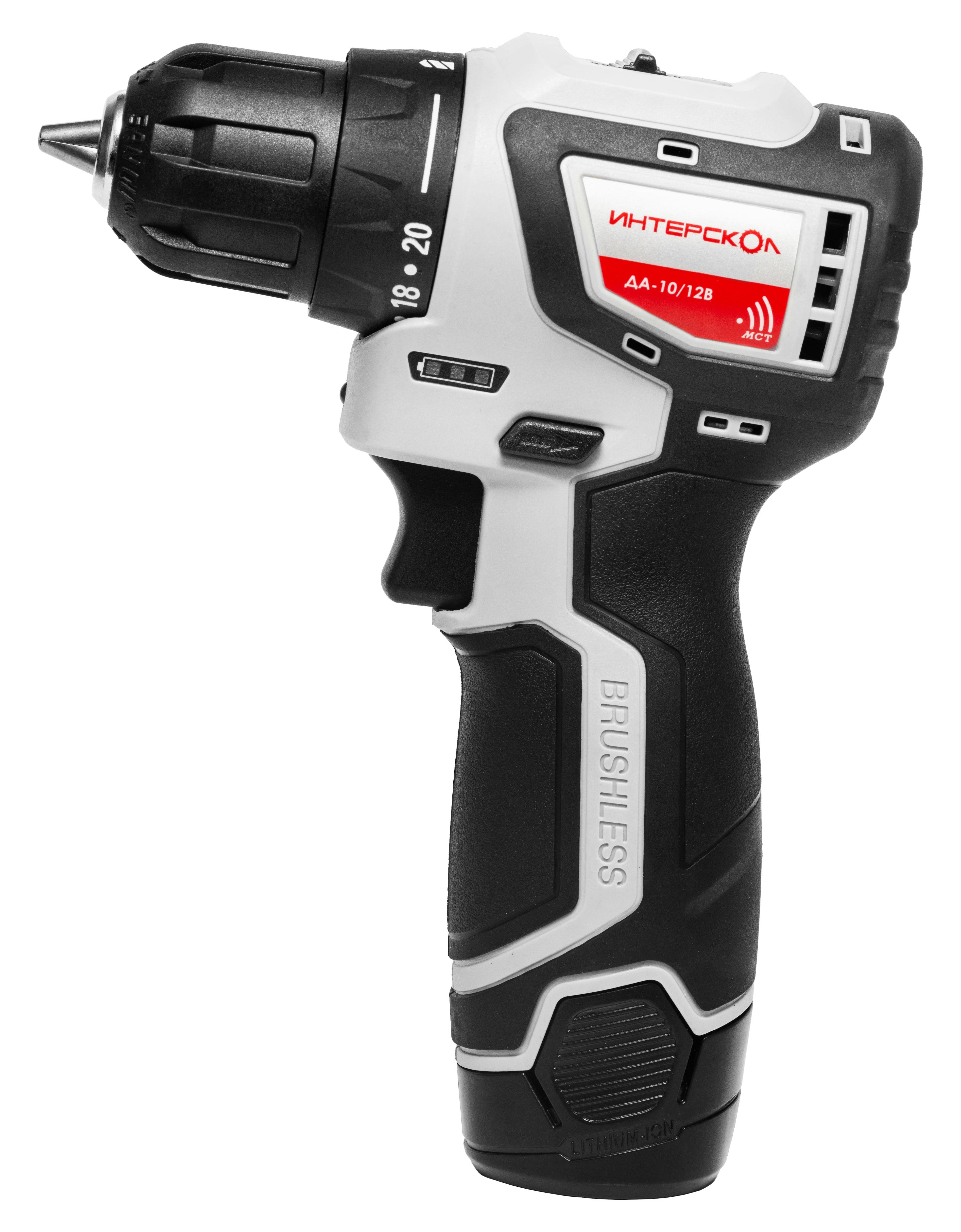 Дрель-шуруповерт ИНТЕРСКОЛ МиниМАКС ДА-10/12В, 12 В, 1450 об/мин, с 2 АКБ 1.5 Ач и ЗУ (Подарочная версия) (687.1.2.71)