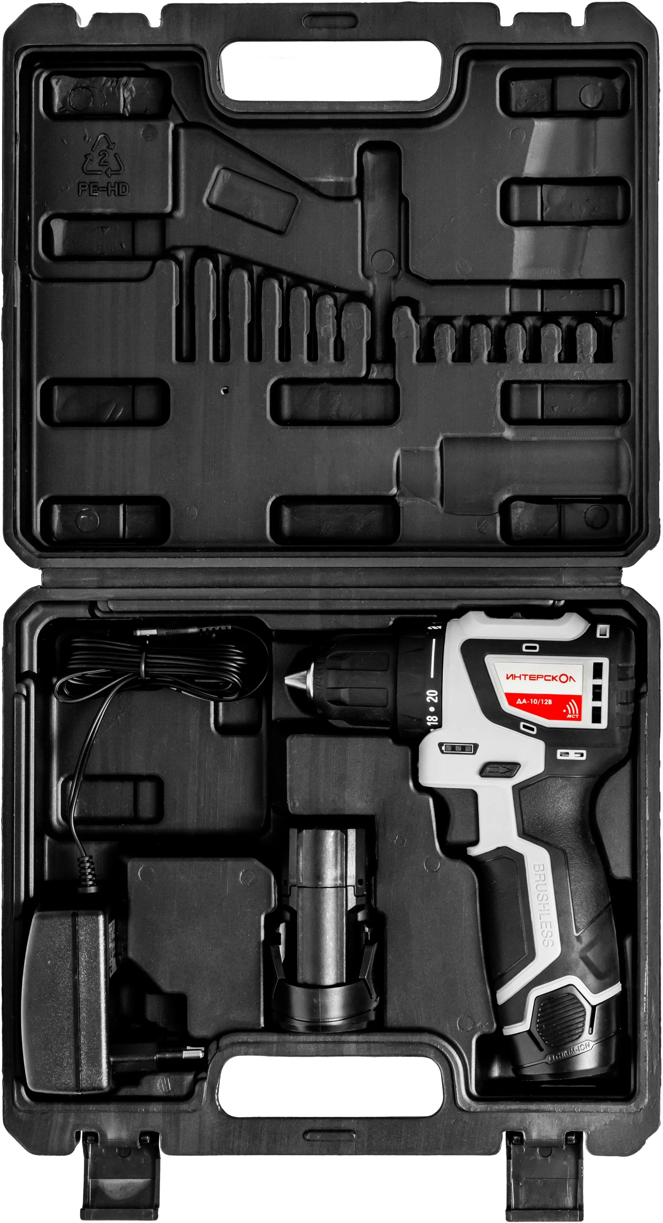 Аккумуляторная дрель-шуруповерт ИНТЕРСКОЛ МиниМАКС ДА-10/12В 36, 12 В, 1450 об/мин, с 2 АКБ 2 Ач и ЗУ (687.2.2.70)