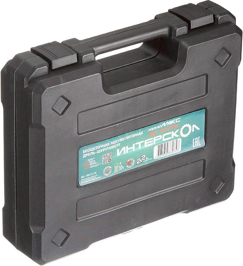 Аккумуляторная дрель-шуруповерт ИНТЕРСКОЛ МиниМАКС ДА-10/12В 36, 12 В, 1450 об/мин, с 2 АКБ 2 Ач и ЗУ (687.2.2.70)