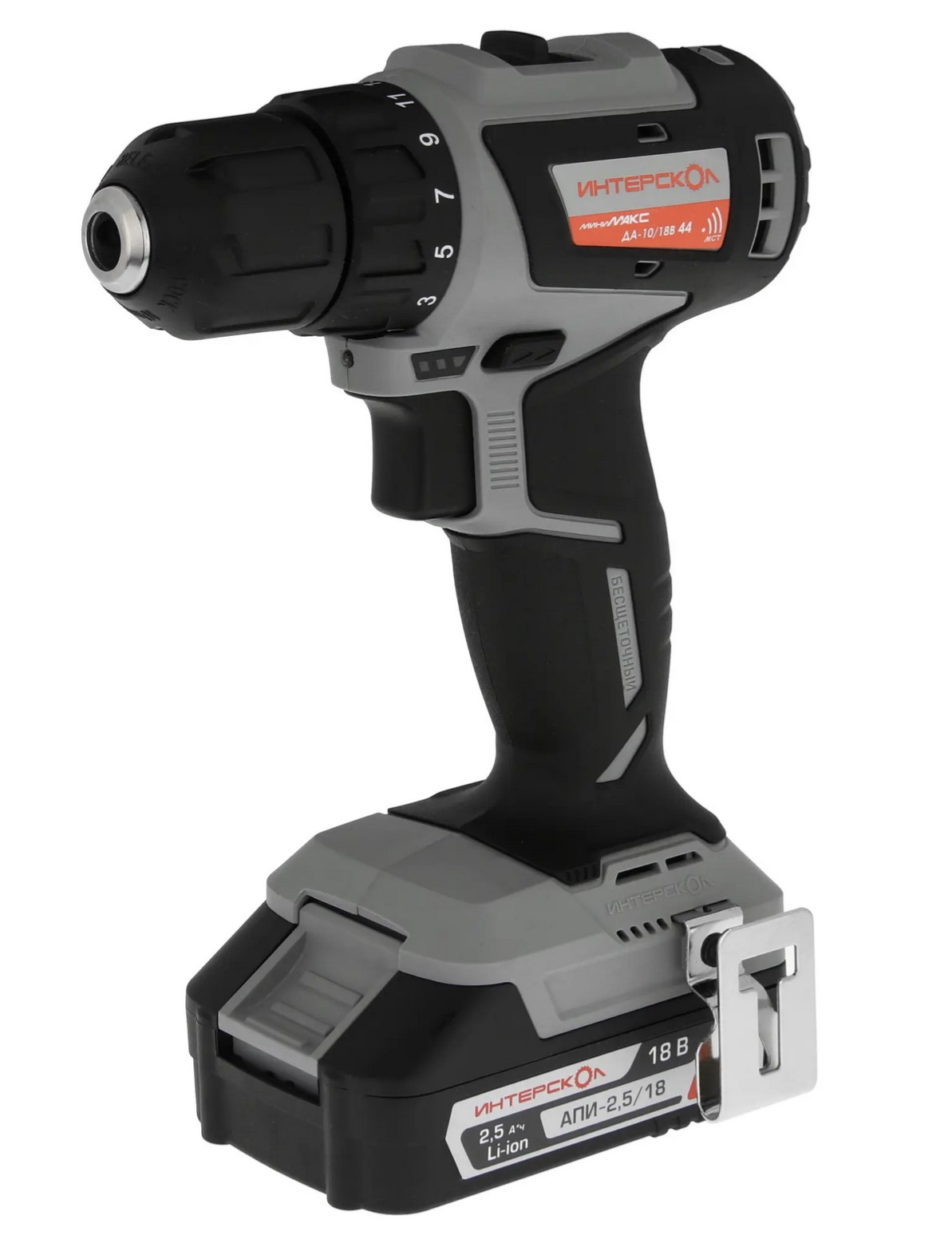Аккумуляторная дрель-шуруповерт ИНТЕРСКОЛ МиниМАКС ДА-10/18В 44, 18 В, 1650 об/мин, с 2 АКБ 2.5 Ач и ЗУ, в кейсе (759.2.2.45)