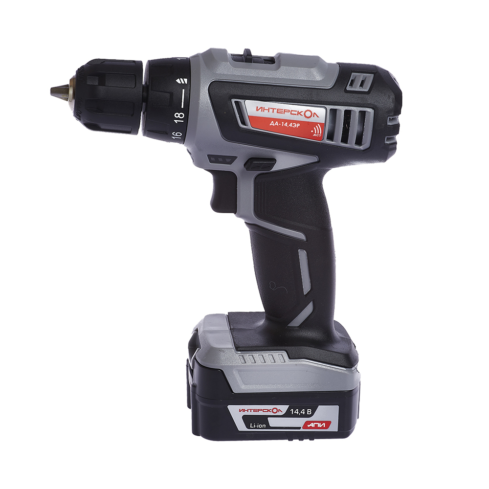 Аккумуляторная дрель-шуруповерт ИНТЕРСКОЛ ДА-14,4ЭР, 14.4 В, 1400 об/мин, с 2 АКБ 2 Ач и ЗУ, в кейсе (535.0.2.02)