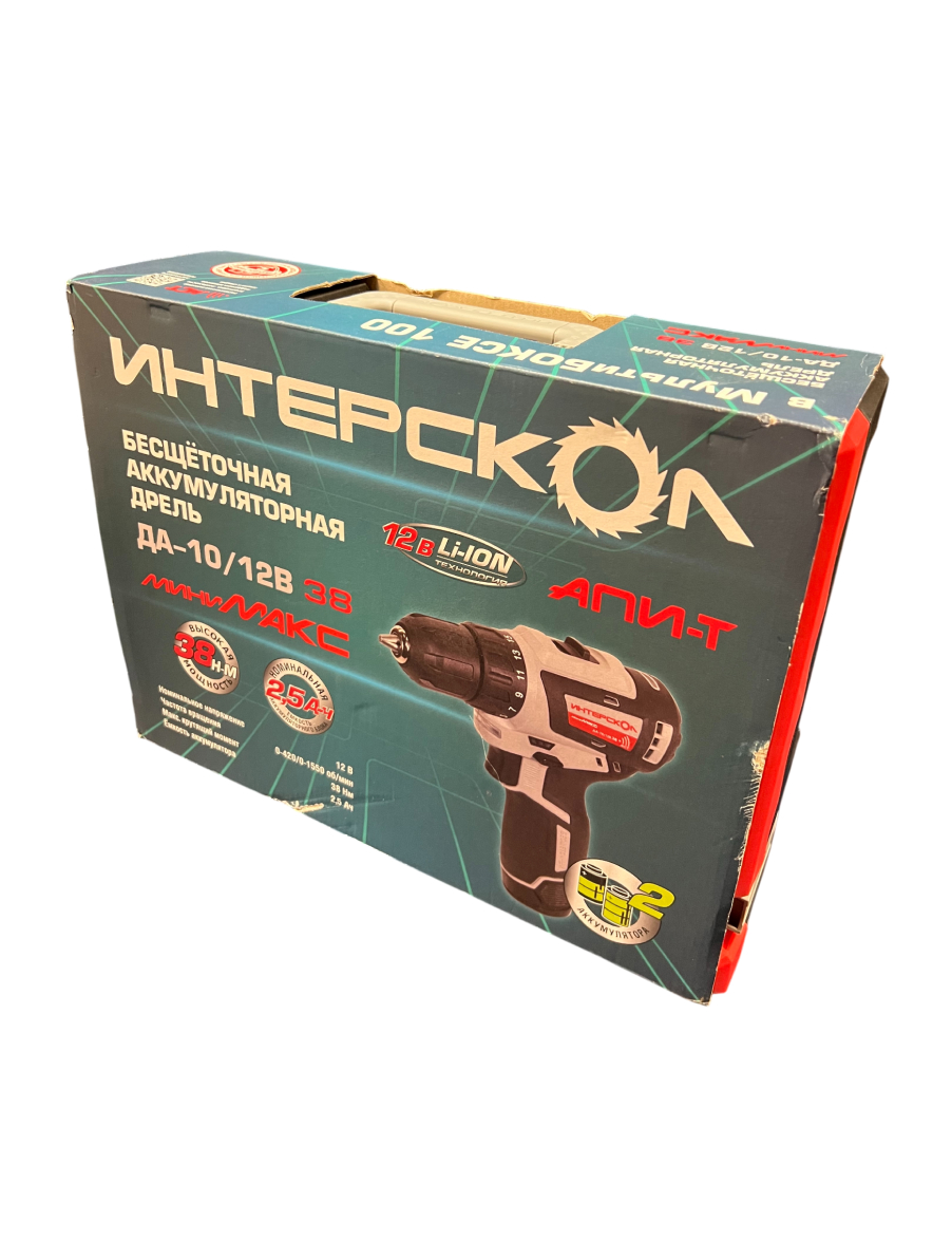 Аккумуляторная дрель-шуруповерт ИНТЕРСКОЛ МиниМАКС ДА-10/12В 38, 12 В, 1550 об/мин, с 2 АКБ 2.5 Ач и ЗУ, в кейсе (УЦЕНЕННЫЙ ТОВАР) (757.2.2.46/U)