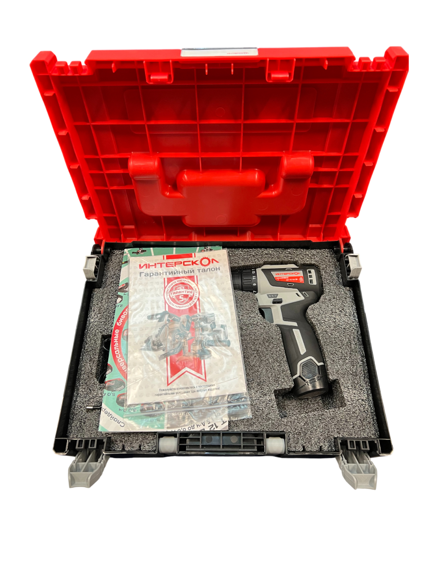 Аккумуляторная дрель-шуруповерт ИНТЕРСКОЛ МиниМАКС ДА-10/12В 38, 12 В, 1550 об/мин, с 2 АКБ 2.5 Ач и ЗУ, в кейсе (УЦЕНЕННЫЙ ТОВАР) (757.2.2.46/U)