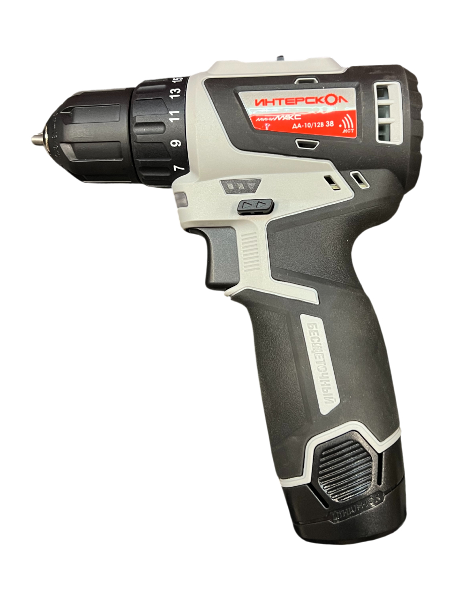 Аккумуляторная дрель-шуруповерт ИНТЕРСКОЛ МиниМАКС ДА-10/12В 38, 12 В, 1550 об/мин, с 2 АКБ 2.5 Ач и ЗУ, в кейсе (УЦЕНЕННЫЙ ТОВАР) (757.2.2.46/U)