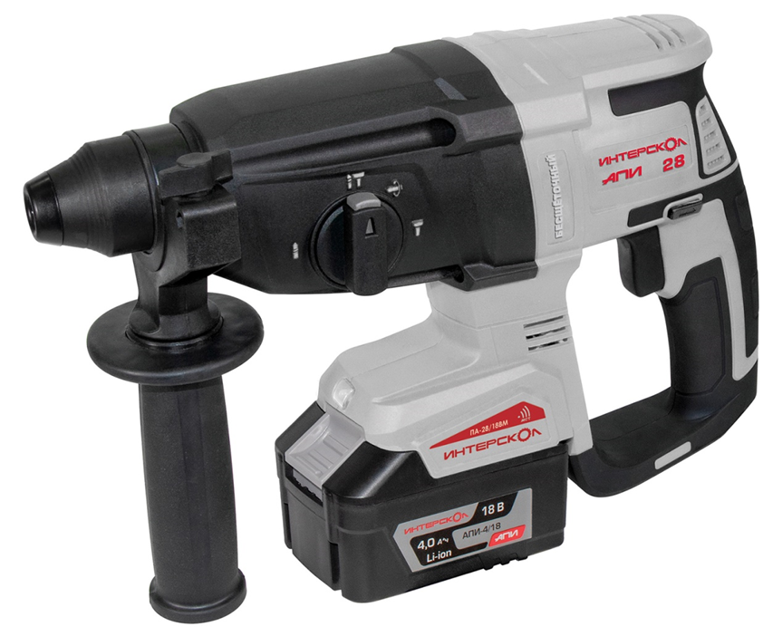 Аккумуляторный перфоратор ИНТЕРСКОЛ ПА-28/18ВM, 18 В, 2.8 Дж, 5300 уд/мин, с АКБ 4 Ач и ЗУ, в кейсе МультиБокс (732.4.1.70)