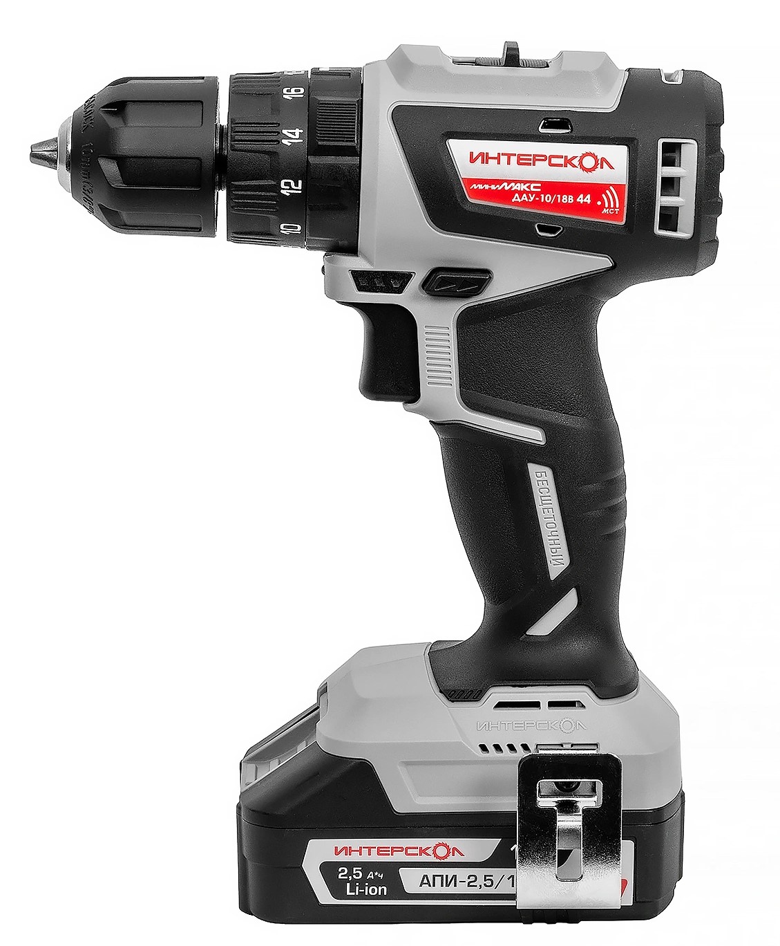 Дрель-шуруповерт ИНТЕРСКОЛ МиниМАКС ДАУ-10/18В, 18 В, 1650 об/мин, 25500 уд/мин, с 2 АКБ 2.5 Ач и ЗУ, в кейсе (769.2.2.45)