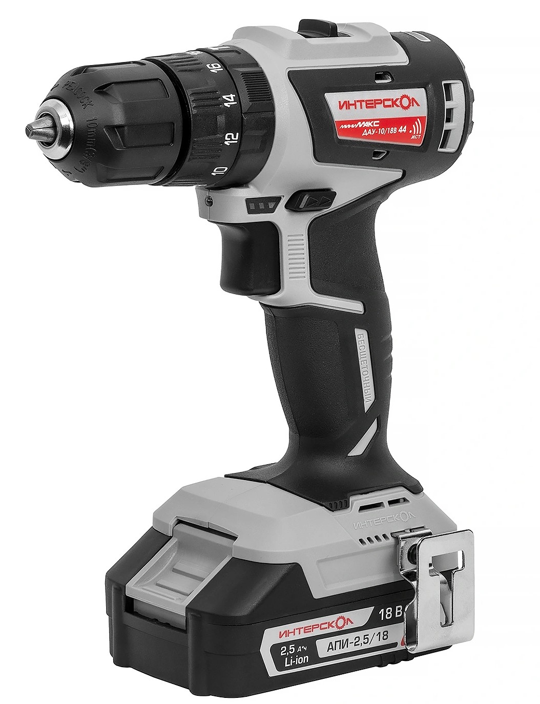 Дрель-шуруповерт ИНТЕРСКОЛ МиниМАКС ДАУ-10/18В, 18 В, 1650 об/мин, 25500 уд/мин, с 2 АКБ 2.5 Ач и ЗУ, в кейсе (769.2.2.45)