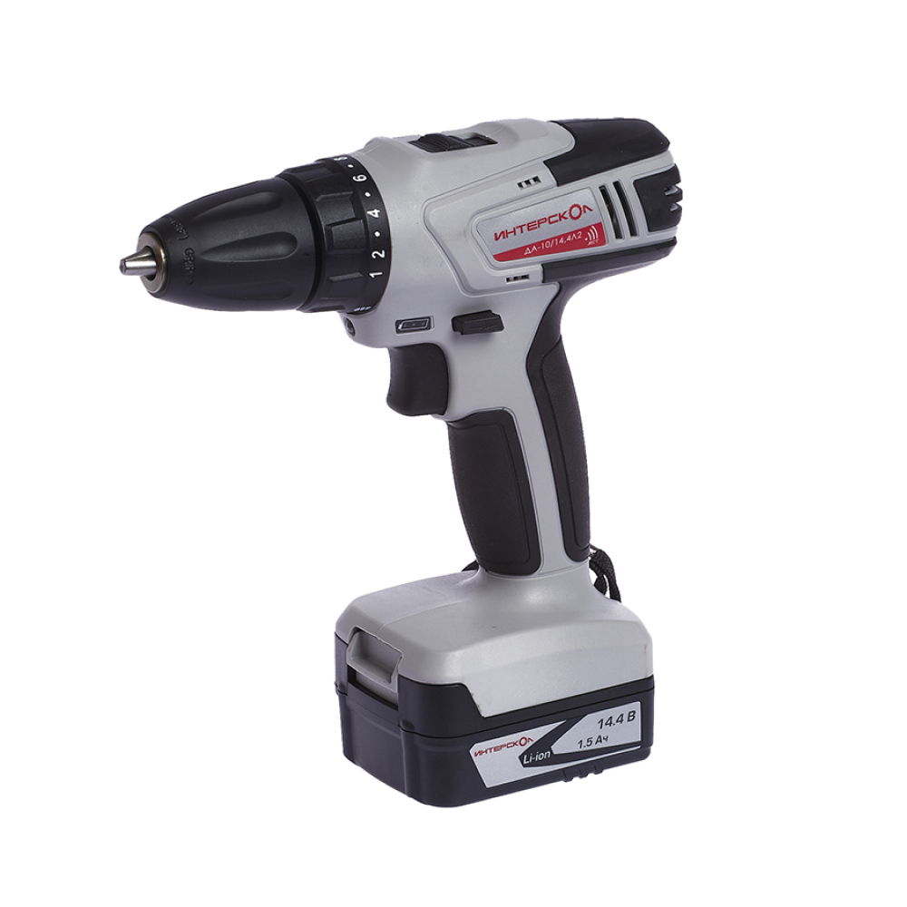 Аккумуляторная дрель-шуруповерт ИНТЕРСКОЛ ДА-10/14,4Л2, 14.4 В, 1350 об/мин, с 2 АКБ 1.5 Ач и ЗУ, в кейсе (425.0.2.00)