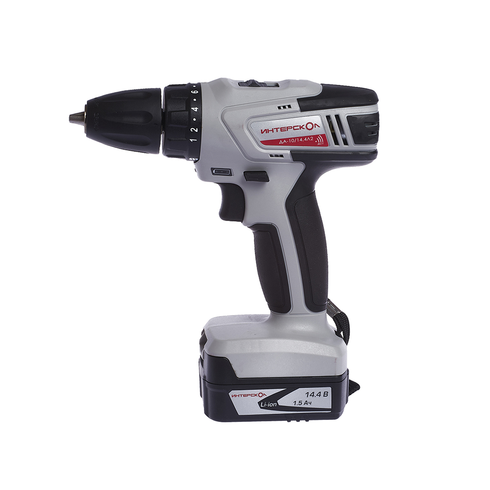 Аккумуляторная дрель-шуруповерт ИНТЕРСКОЛ ДА-10/14,4Л2, 14.4 В, 1350 об/мин, с 2 АКБ 1.5 Ач и ЗУ, в кейсе (425.0.2.00)