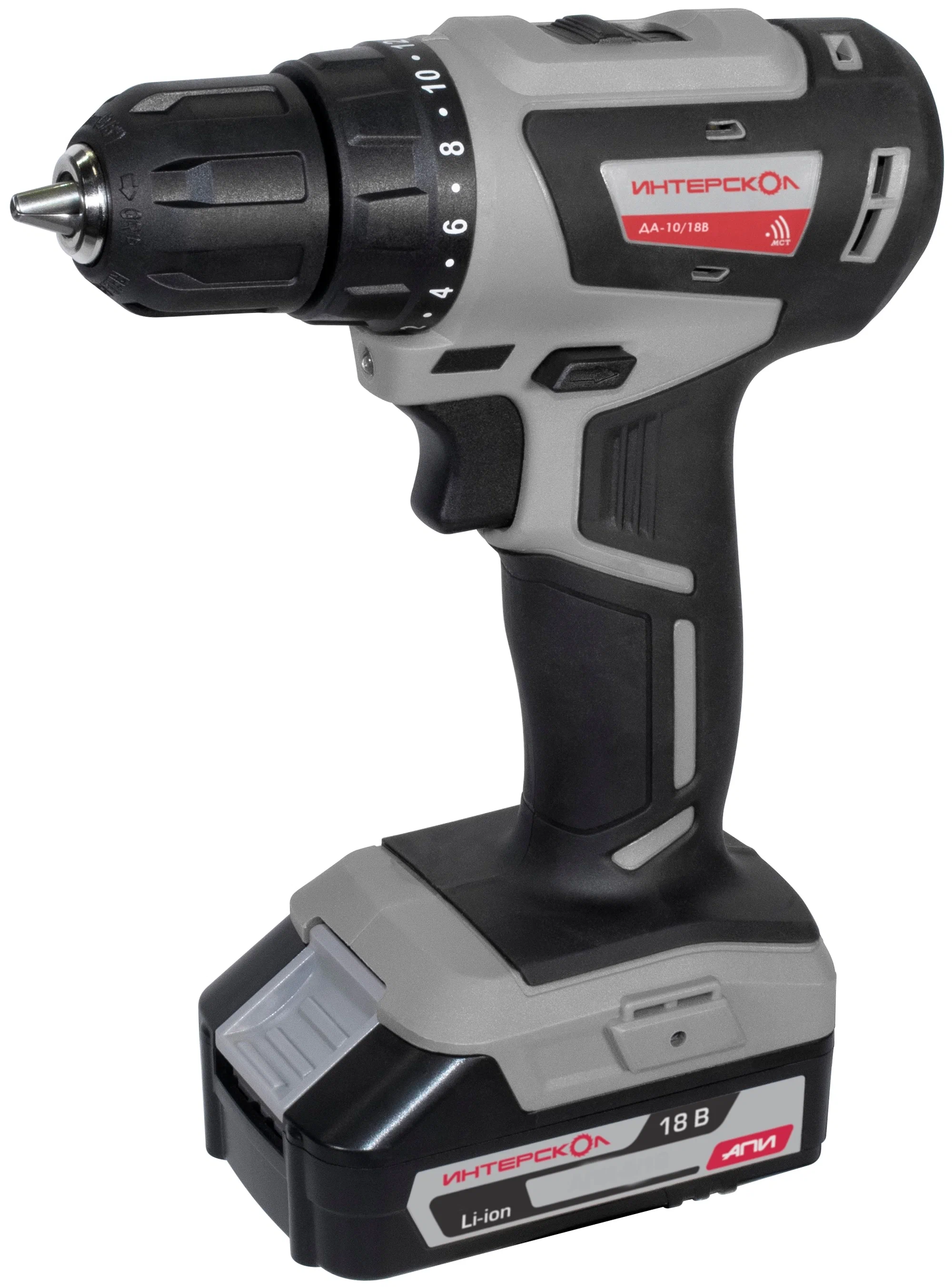 Аккумуляторная дрель-шуруповерт ИНТЕРСКОЛ ДА-10/18В 42, 18 В, 1500 об/мин, с 2 АКБ 1.5 Ач и ЗУ, в кейсе (709.1.2.70)