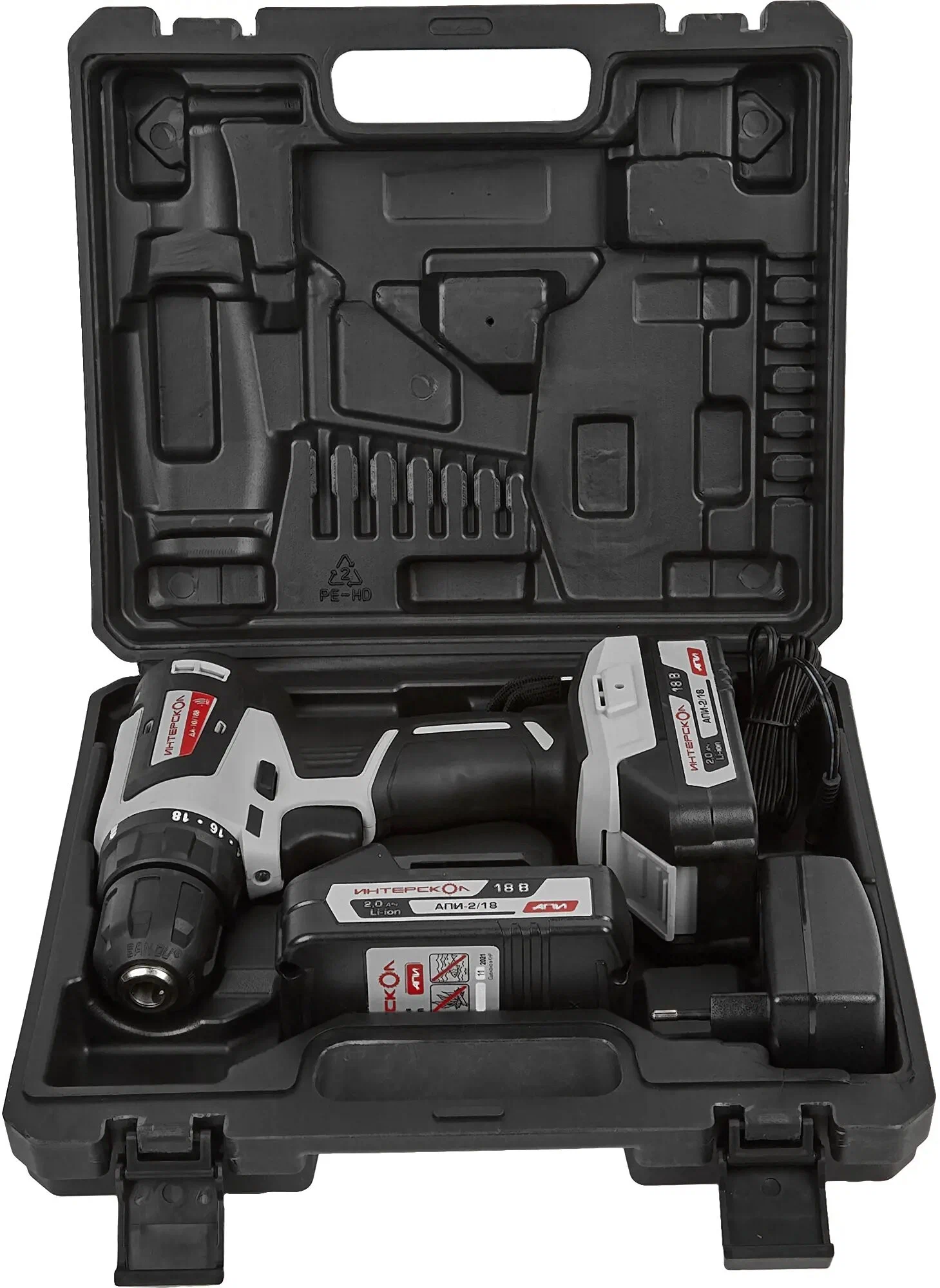 Аккумуляторная дрель-шуруповерт ИНТЕРСКОЛ МиниМАКС ДА-10/18В 42, 18 В, 1500 об/мин, с 2 АКБ 2 Ач и ЗУ, в кейсе (709.2.2.70)