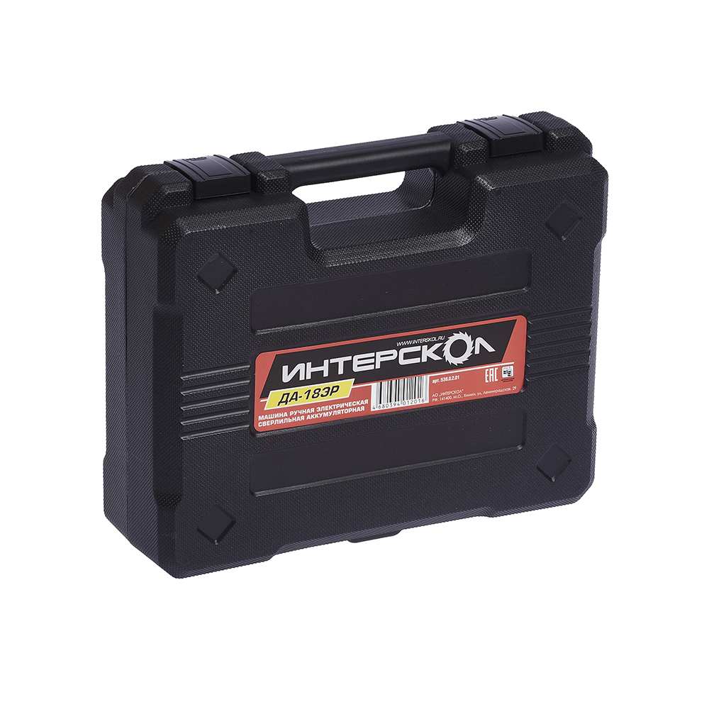 Аккумуляторная дрель-шуруповерт ИНТЕРСКОЛ ДА-18ЭР, АПИ 18 В, 38 Н·м, 1400 об/мин, c 2 АКБ 1.5 Ач и ЗУ, в кейсе, 536.0.2.01