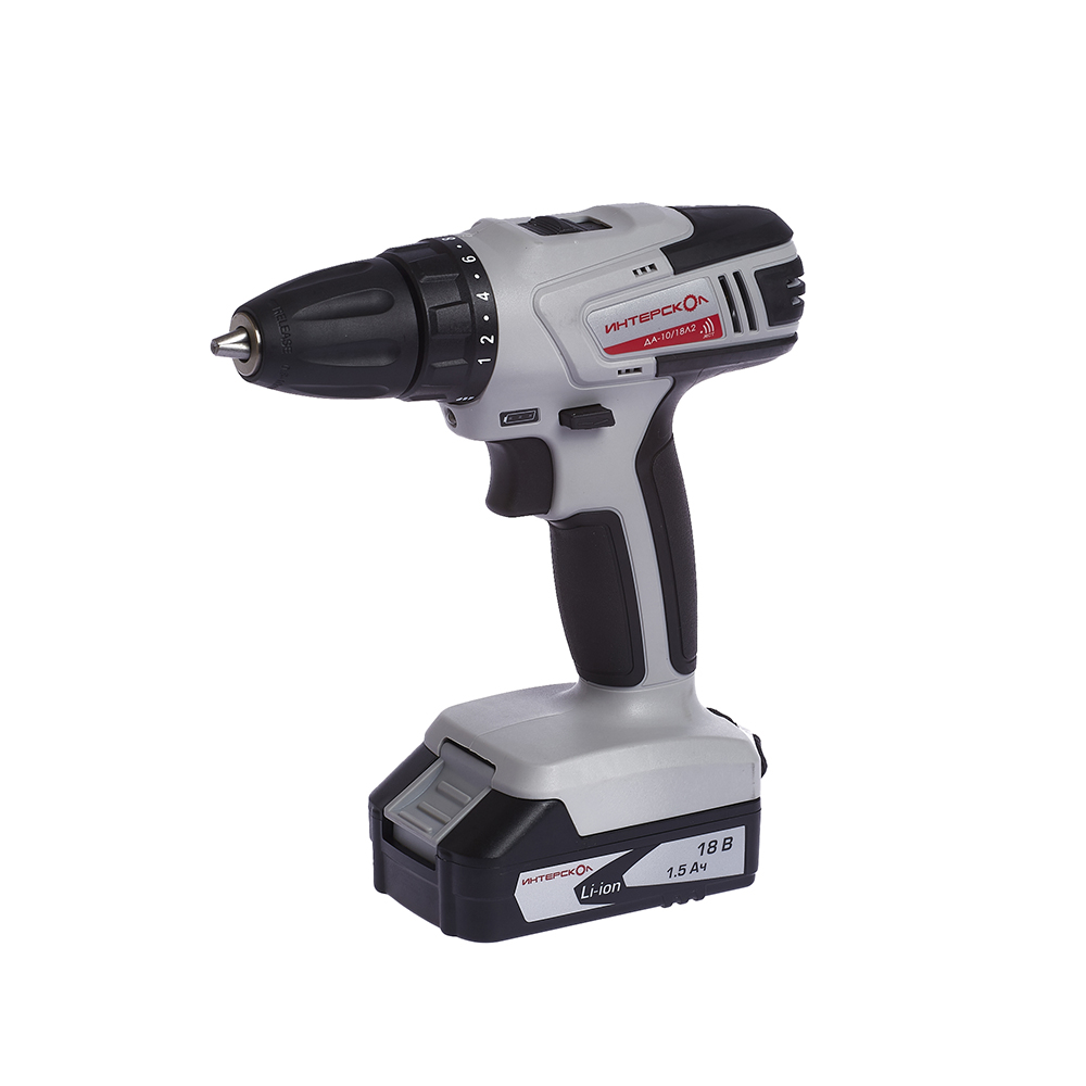 Аккумуляторная дрель-шуруповерт ИНТЕРСКОЛ ДА-10/18Л2, АПИ 18 В, 34 Н·м, 1350 об/мин, c 2 АКБ 1.5 Ач и ЗУ, в кейсе, 518.0.2.00