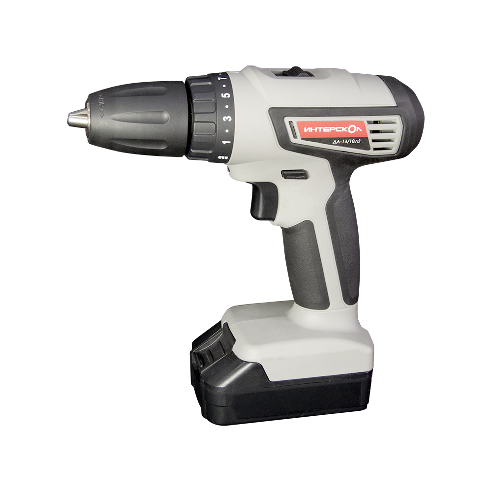 Аккумуляторная дрель-шуруповерт ИНТЕРСКОЛ ДА-13/18Л3, 18 В, 1350 об/мин, с 2 АКБ 1.5 Ач и ЗУ, в кейсе (384.0.2.00)