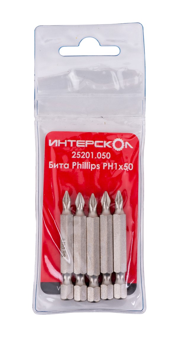 Бита ИНТЕРСКОЛ PH1, 50 мм хвостовик 1/4", 5 шт. (25201.050)