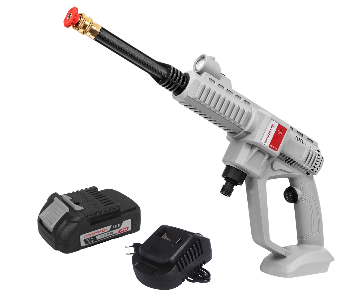 Аккумуляторная мойка высокого давления ИНТЕРСКОЛ АМ-40/18В, 18 В, 40 бар, 292.2 л/ч, с АКБ 2 Ач и ЗУ (746.0.0.70-B2C)