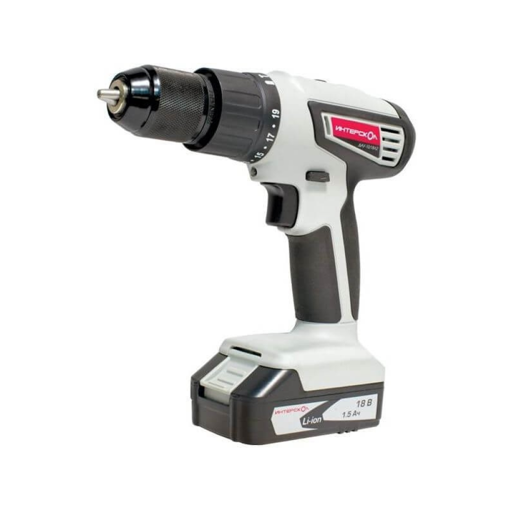 Дрель-шуруповерт ИНТЕРСКОЛ ДАУ-10/18Л2, 18 В, 1400 об/мин, 17550 уд/мин, с 2 АКБ 1.5 Ач и ЗУ, в кейсе (526.0.2.00)