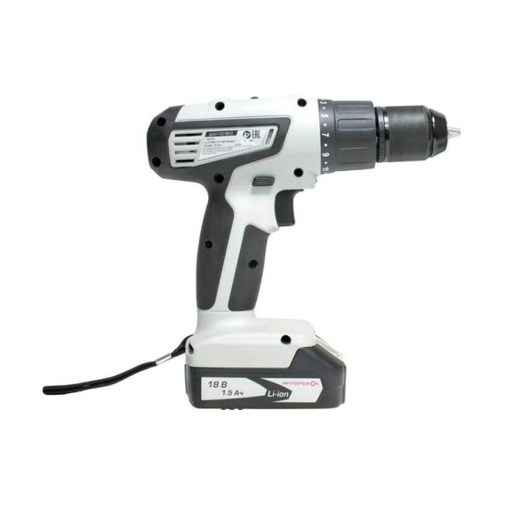 Дрель-шуруповерт ИНТЕРСКОЛ ДАУ-10/18Л2, 18 В, 1400 об/мин, 17550 уд/мин, с 2 АКБ 1.5 Ач и ЗУ, в кейсе (526.0.2.00)