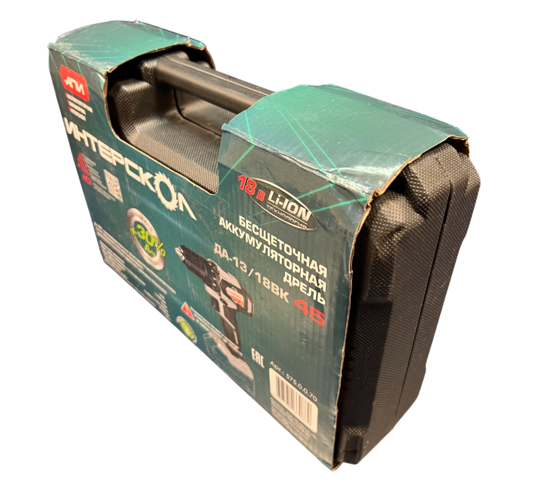 Аккумуляторная дрель-шуруповерт ИНТЕРСКОЛ ДА-13/18ВК 45, 18 В, 1700 об/мин, без АКБ и ЗУ, в кейсе (УЦЕНЕННЫЙ ТОВАР) (575.0.0.70/U)