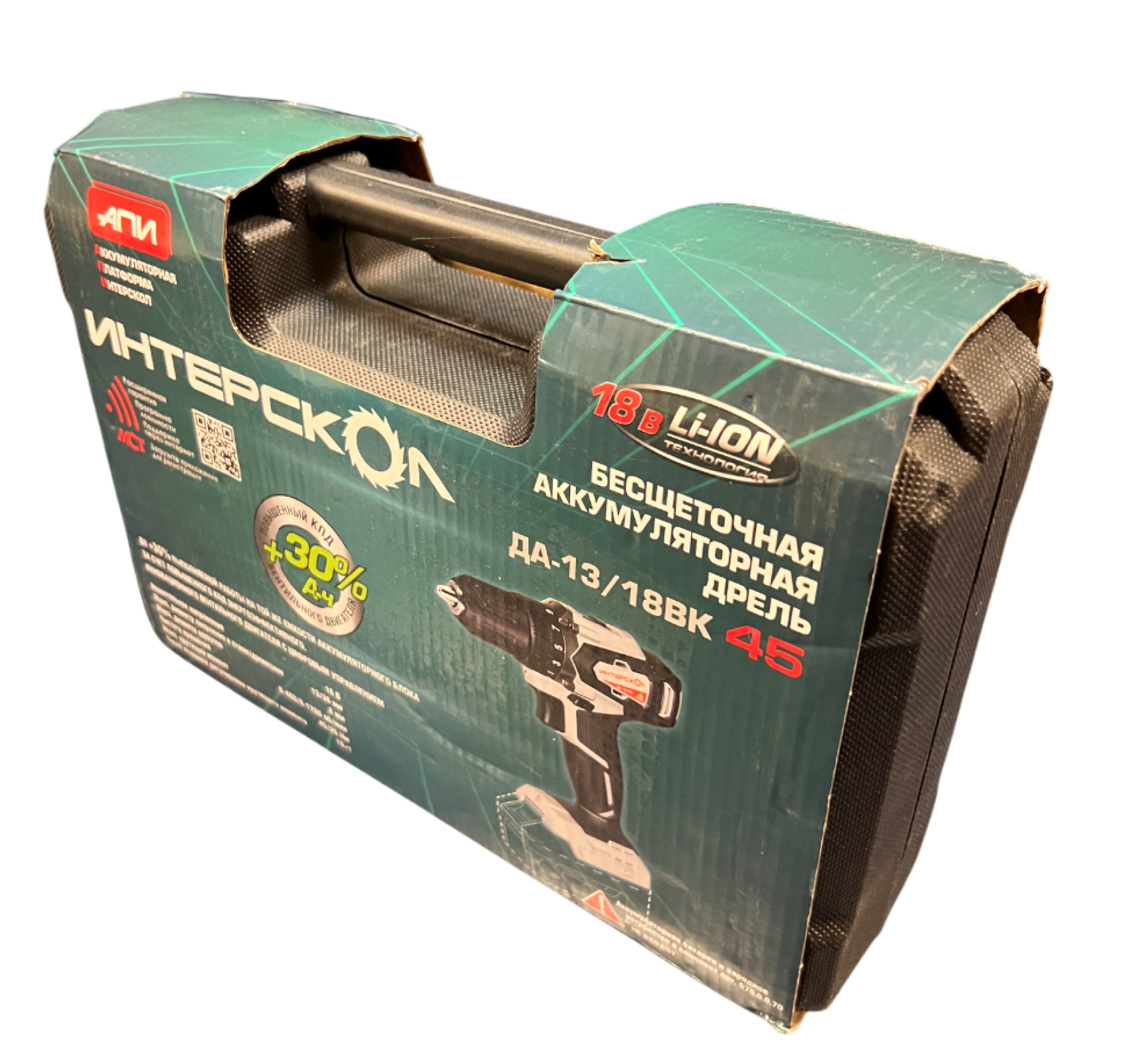 Аккумуляторная дрель-шуруповерт ИНТЕРСКОЛ ДА-13/18ВК 45, 18 В, 1700 об/мин, без АКБ и ЗУ, в кейсе (УЦЕНЕННЫЙ ТОВАР) (575.0.0.70/U)