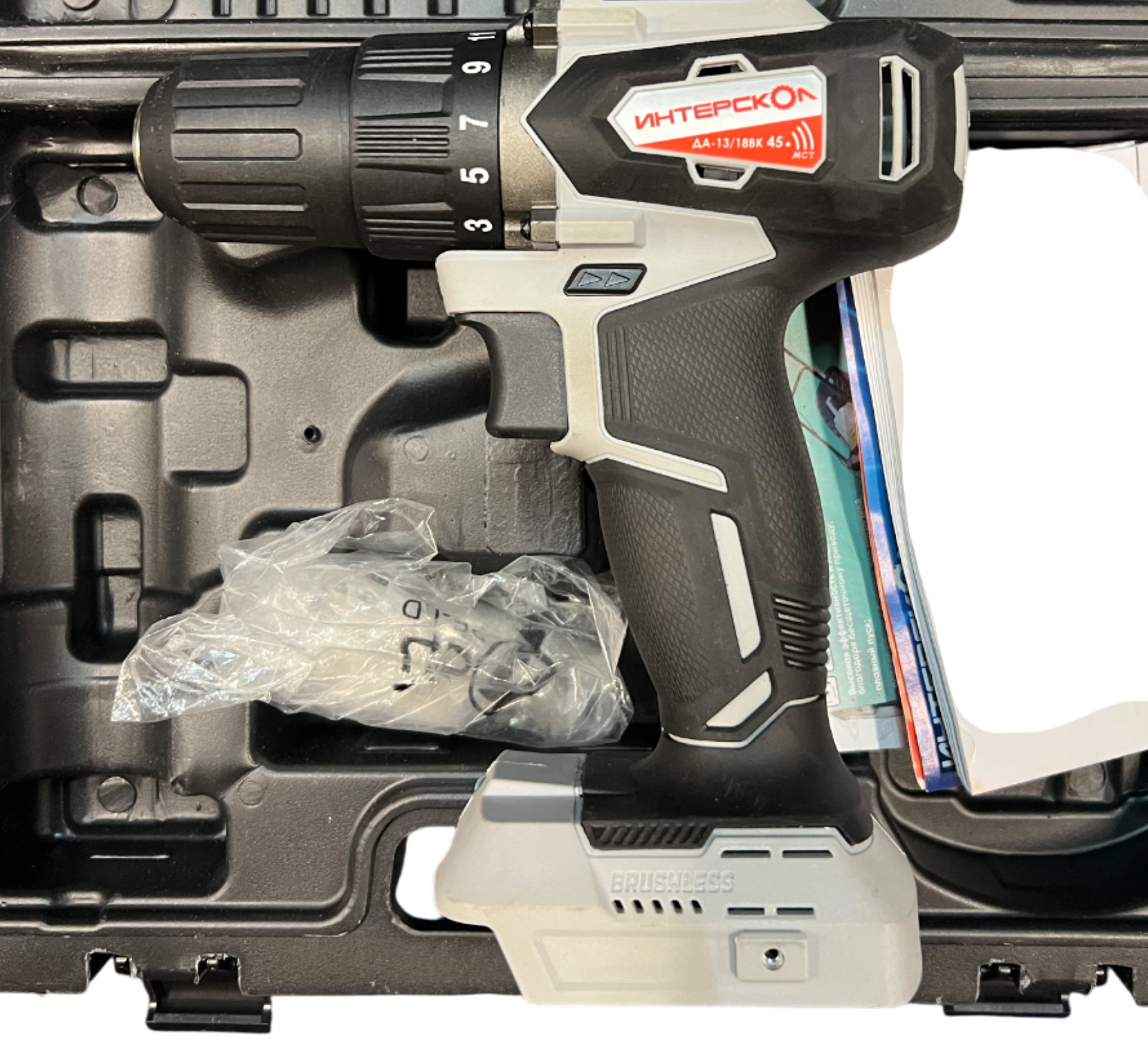 Аккумуляторная дрель-шуруповерт ИНТЕРСКОЛ ДА-13/18ВК 45, 18 В, 1700 об/мин, без АКБ и ЗУ, в кейсе (УЦЕНЕННЫЙ ТОВАР) (575.0.0.70/U)