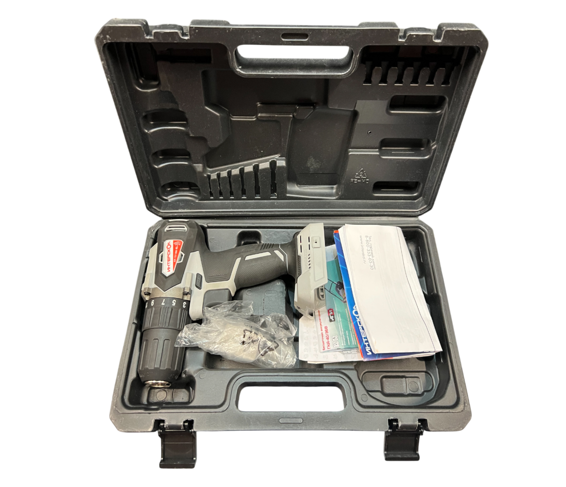 Аккумуляторная дрель-шуруповерт ИНТЕРСКОЛ ДА-13/18ВК 45, 18 В, 1700 об/мин, без АКБ и ЗУ, в кейсе (УЦЕНЕННЫЙ ТОВАР) (575.0.0.70/U)