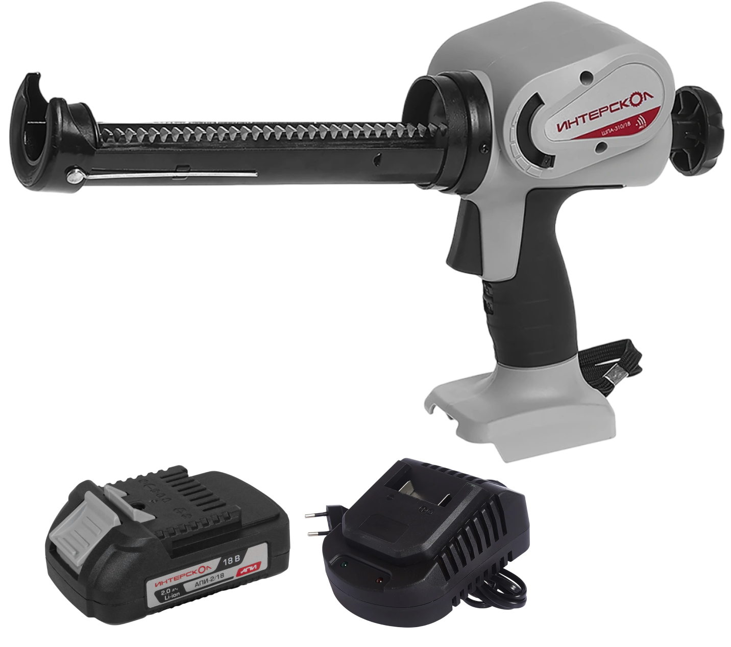 Аккумуляторный пистолет для герметика ИНТЕРСКОЛ ШПА-310/18, 18 В, с АКБ 2 Ач и ЗУ