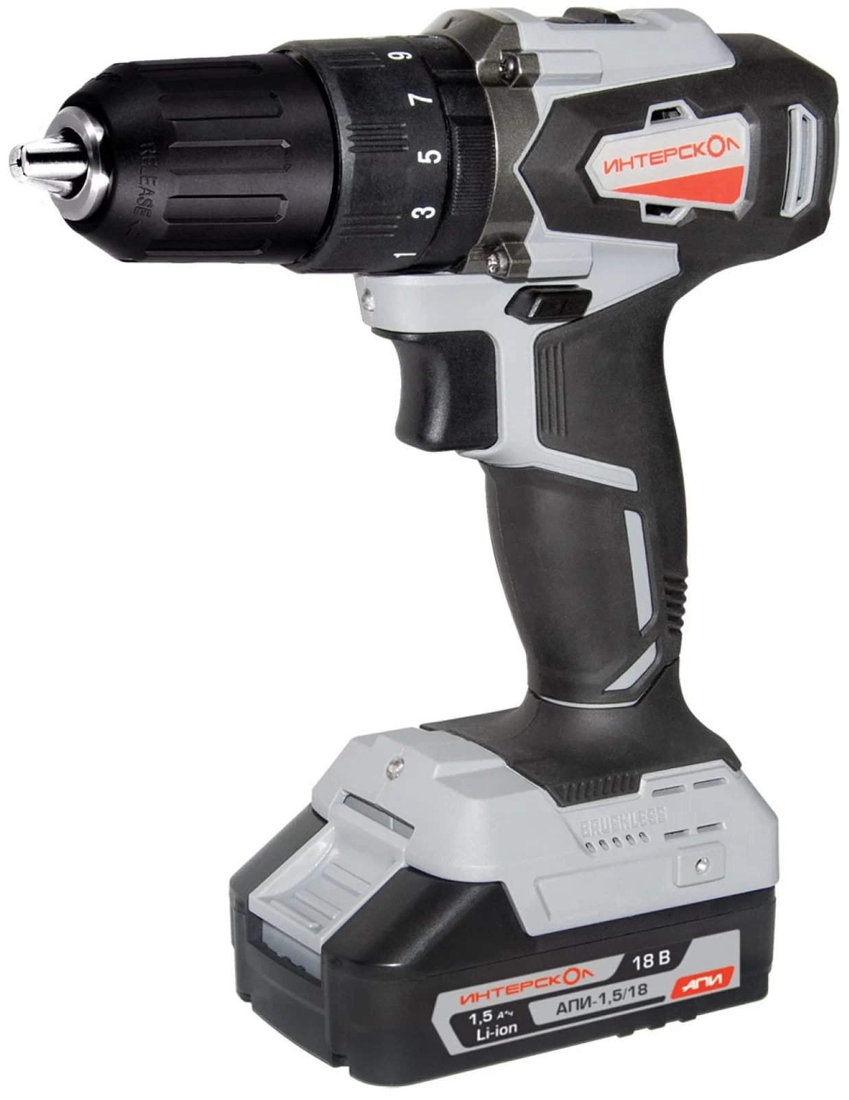Дрель-шуруповерт ИНТЕРСКОЛ ДАУ-13/18ВК 45, 18 В, 1700 об/мин, 25500 уд/мин, с 2 АКБ 1.5 Ач и ЗУ, в кейсе (573.1.2.70)