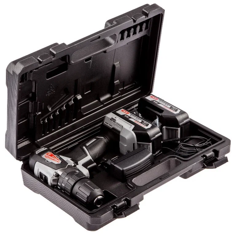 Дрель-шуруповерт ИНТЕРСКОЛ ДАУ-13/18ВК 45, 18 В, 1700 об/мин, 25500 уд/мин, с 2 АКБ 1.5 Ач и ЗУ, в кейсе (573.1.2.70)